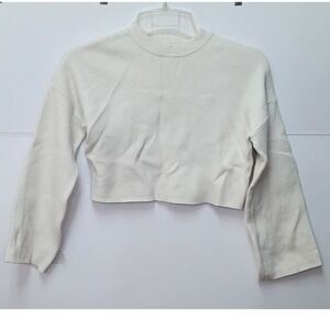 GARAGE Women Crop Boxy Crew-Neck Long Sleeves Offwhite XS Sweater Minimalist Y2K